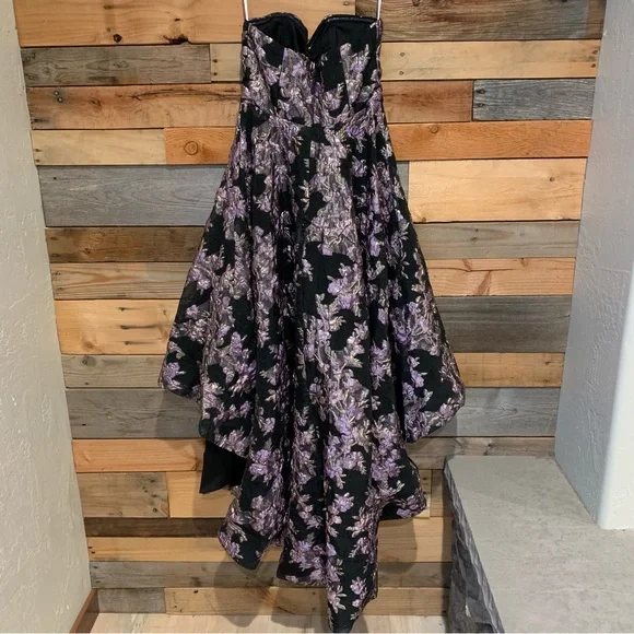 Lulus All Romance Black Floral Jacquard Strapless High-Low Gown Black/Lilac - XS - Picture 12 of 15